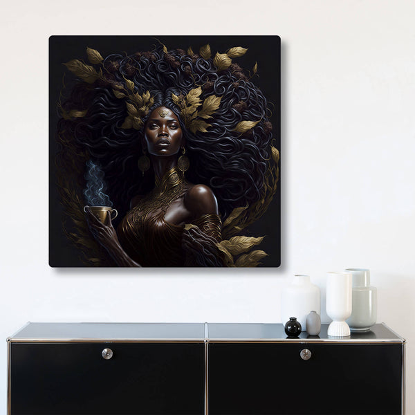 Rahmenloses Design-Akustikbild | Unikat-Motive durch künstliche Intelligenz "Goddess of Coffee“