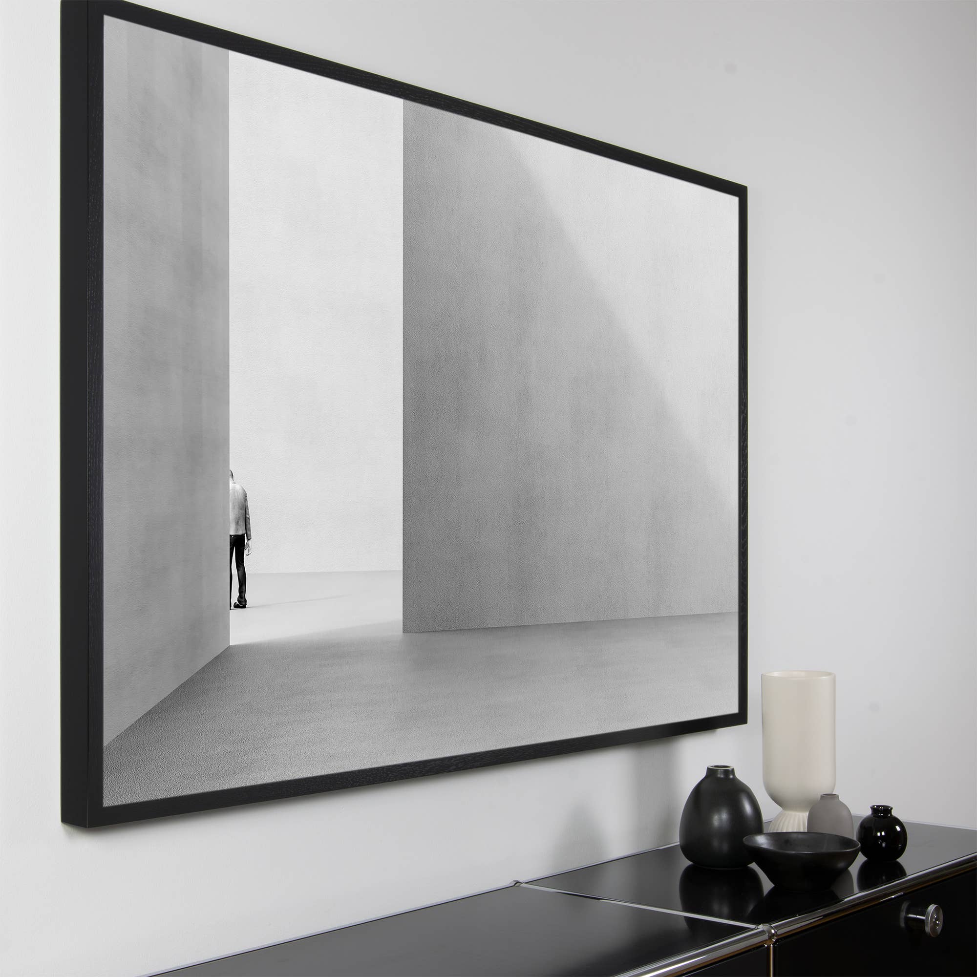 Akustikwerke Akustikbild aus Eichenholz mit Eichenholz-Rahmen in schwarz im Querformat