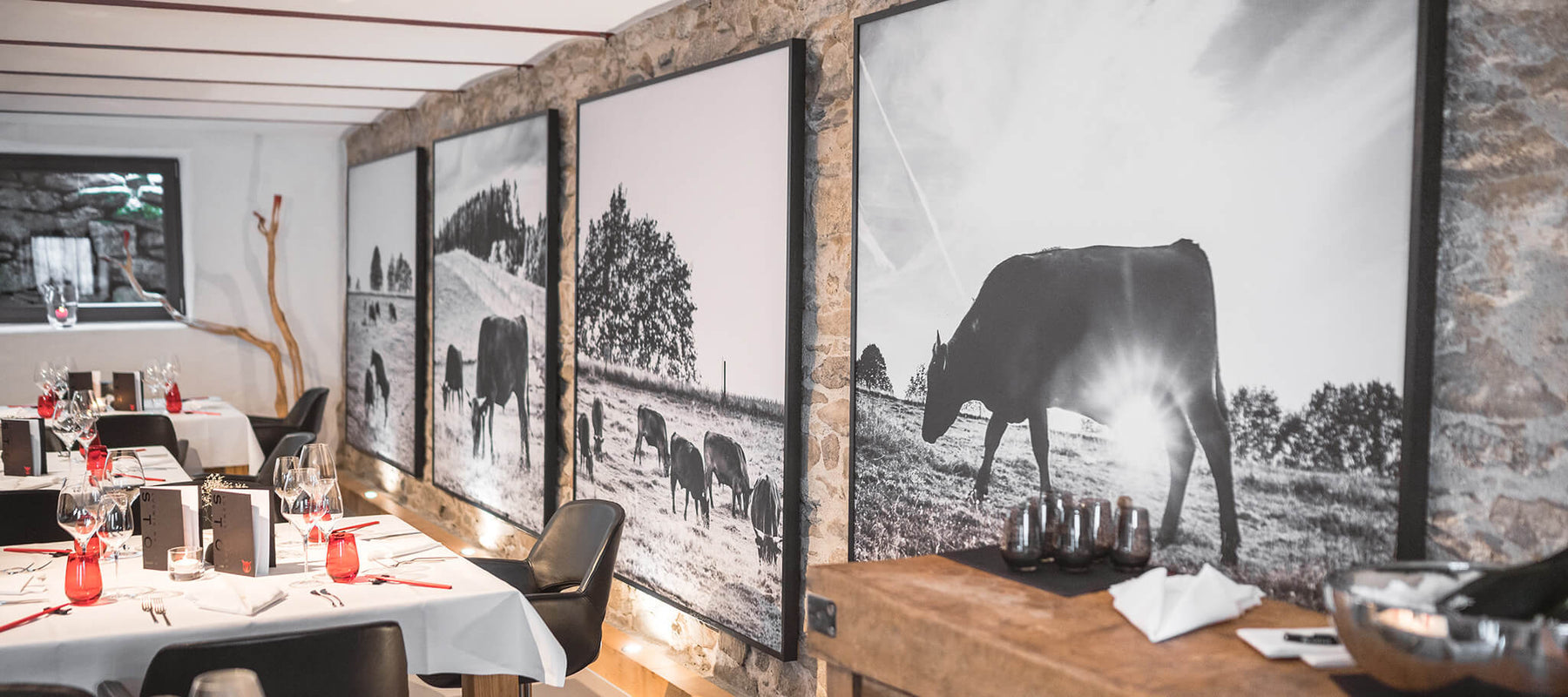 image of a resturant with lots of sound proof wall decoration images with buffalo portrait